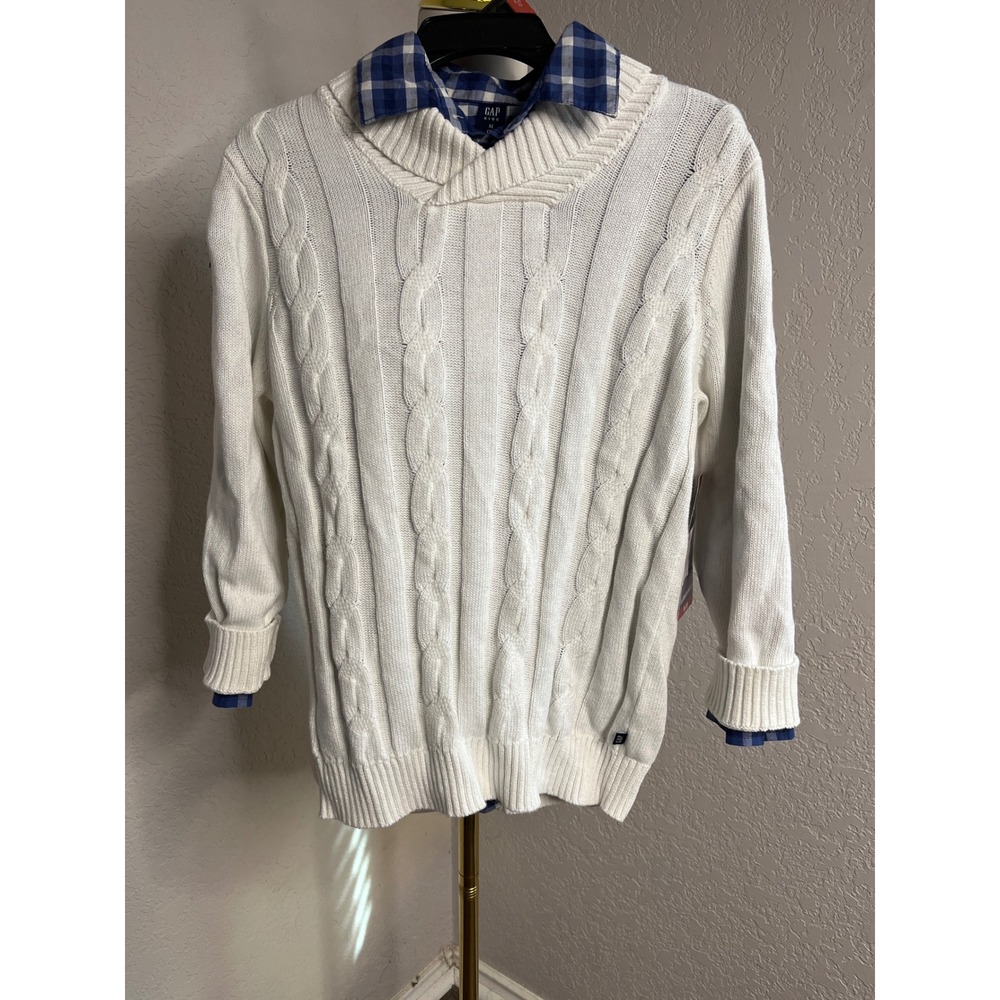 GAP Kids Boys Sweater Shirt Set Size M(8) White Knit Cable Collared Outfit